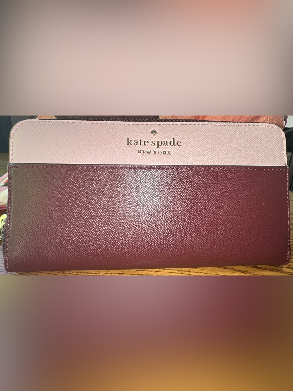 Kate Spade Staci Colorblock Continental Wallet LEATHER Burgandy/Blush (bags18)